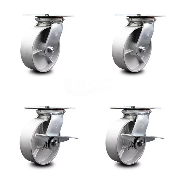 6 Inch Semi Steel Swivel Caster Set with Roller Bearings 2 Brakes, Service Caster, Mfr#: SCC-35S620-SSR-2-SLB-2